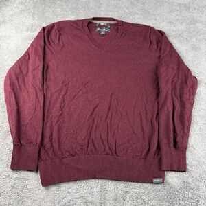 Eddie Bauer Cotton Merino Sweater Mens Medium Maroon Pullover V Neck